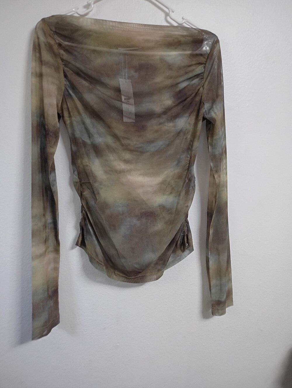 Women’s Long Sleeve Sheer Ruched Top - Olive Multi